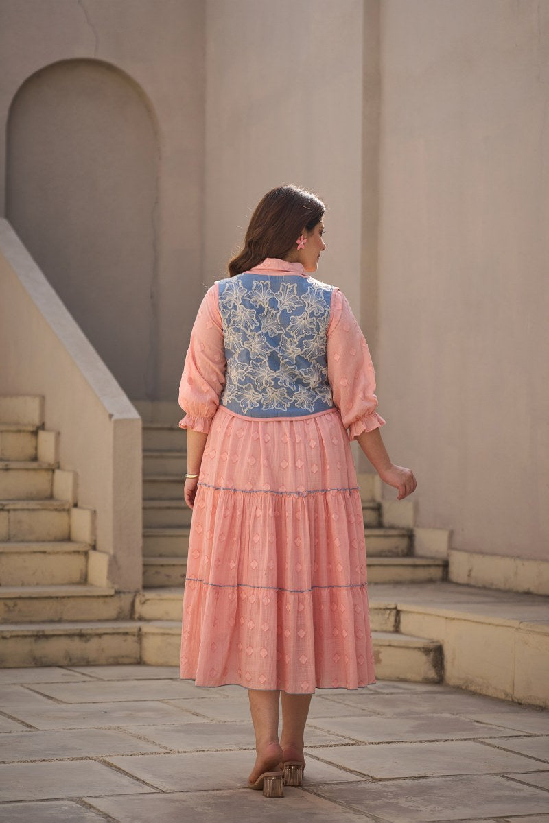 Dobby cotton full embroidered one piece paired with a shrug