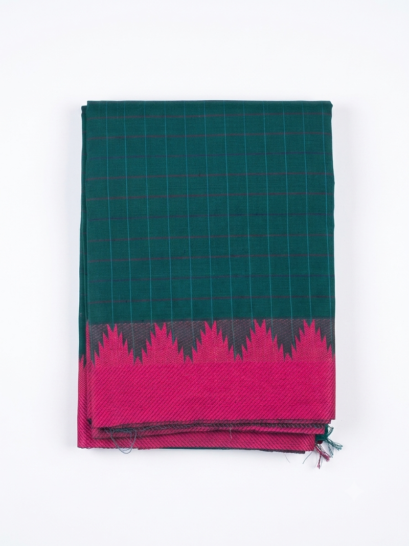 Handloom Cotton Saree with Thread Border – Green & Magenta