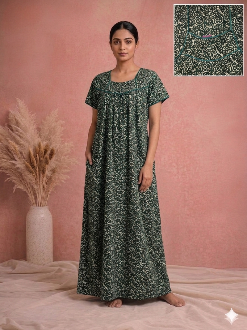 Meenu's Titanic Cotton nighty Bottle green XXL
