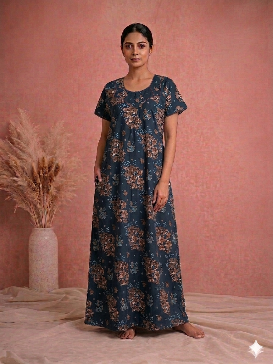 Meenu's Lotus Cotton nighty Navy XXL