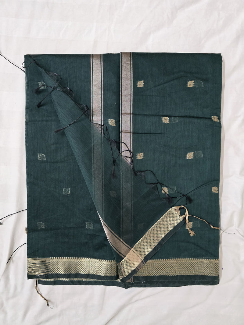 Beautiful Bottle green Silk cotton saree
