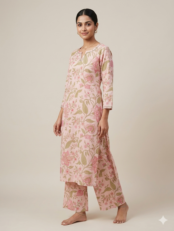 Jaipur Cotton Co ord Set - Baby Pink