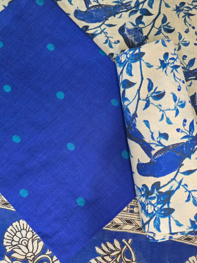 MANGALGIRI TOP COTTON KALAMKARI BOTTOM DUPATTA/-Blue salwar material