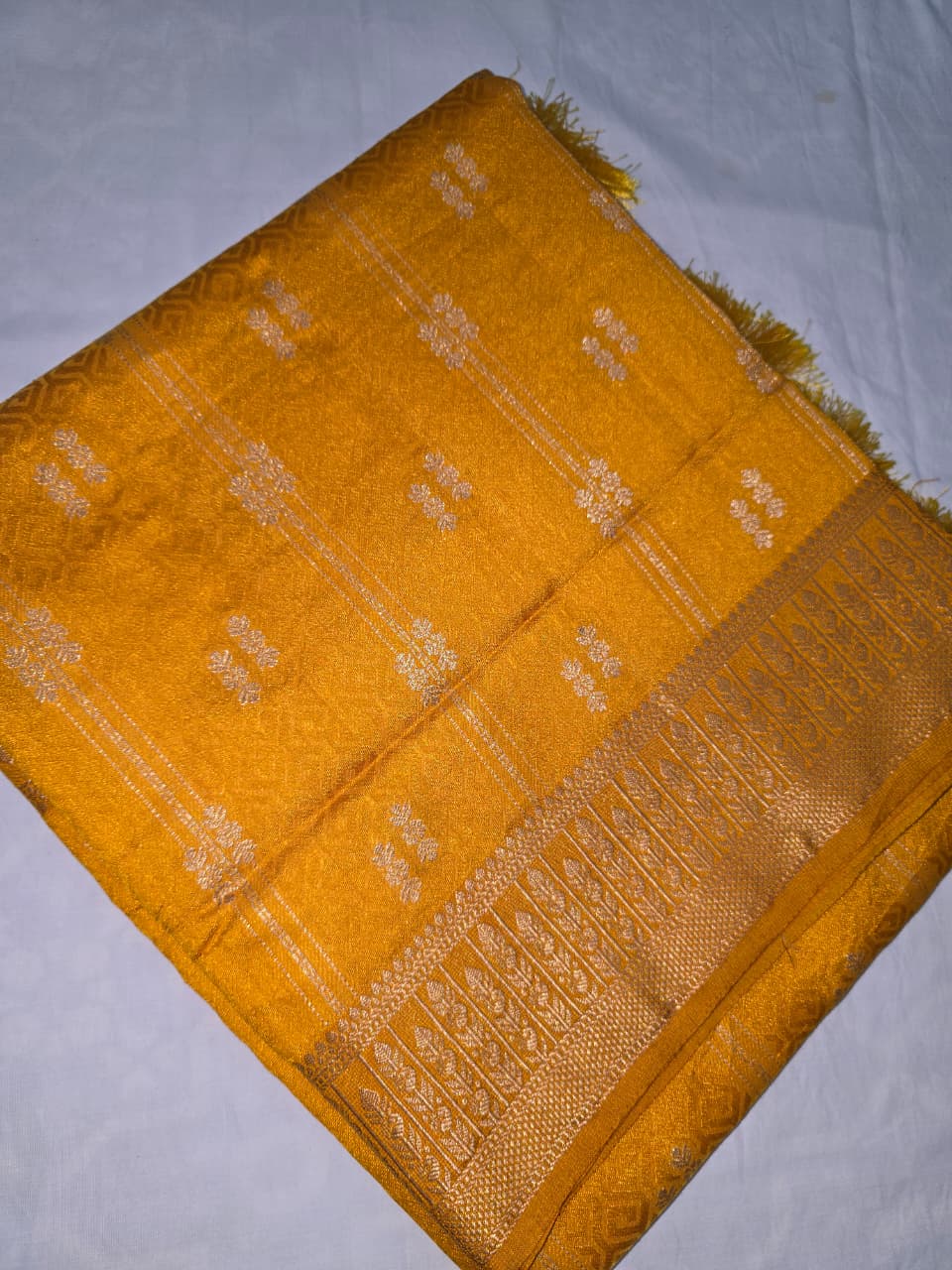 Classic Mustard Semi Tussar Saree with Rich Zari Border