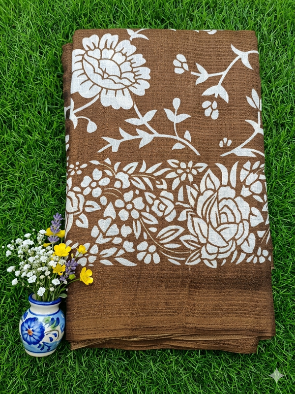 Printed Art silk saree with attached blouse