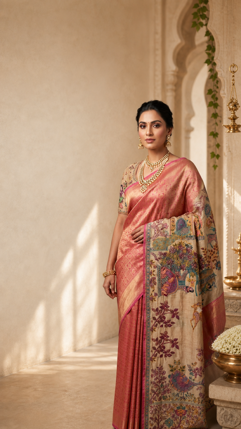 Premium Banarasi Tussar Silk Saree with French Knot Embroidery