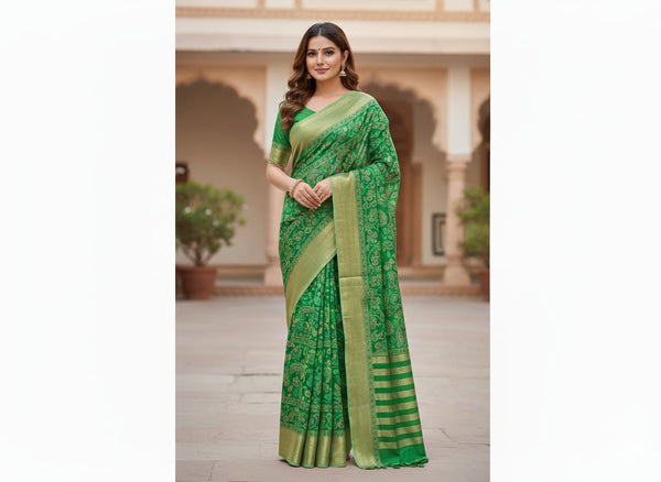 Semi Chanderi Saree - Green