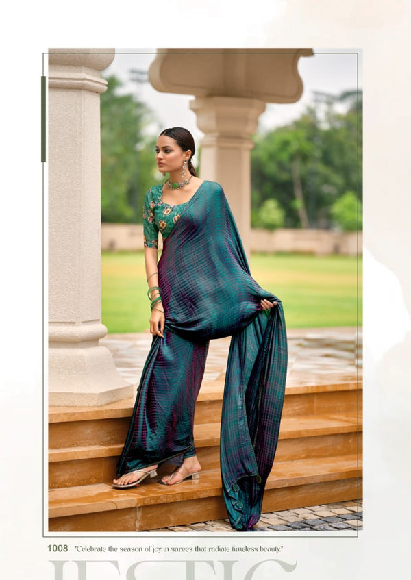 Tarna - Fancy Double Shade Saree & Designer Blouse - Green & Purple