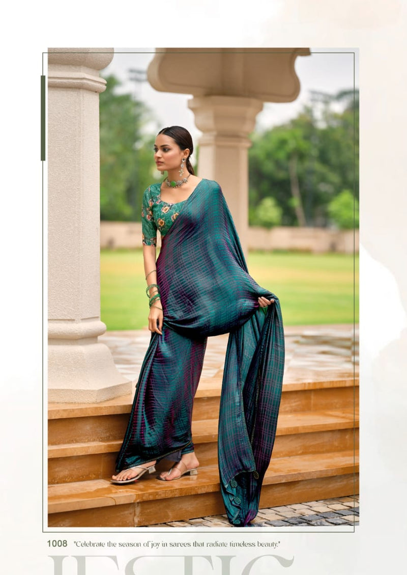 Tarna - Fancy Double Shade Saree & Designer Blouse - Green & Purple