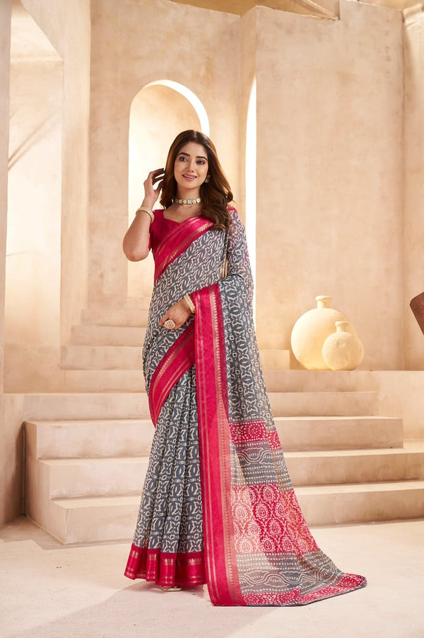 VRUDAM Chanderi Cotton - Grey & Pink
