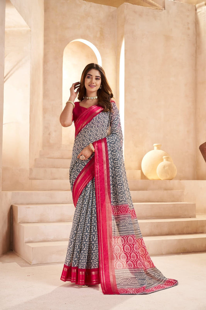 VRUDAM Chanderi Cotton - Grey & Pink